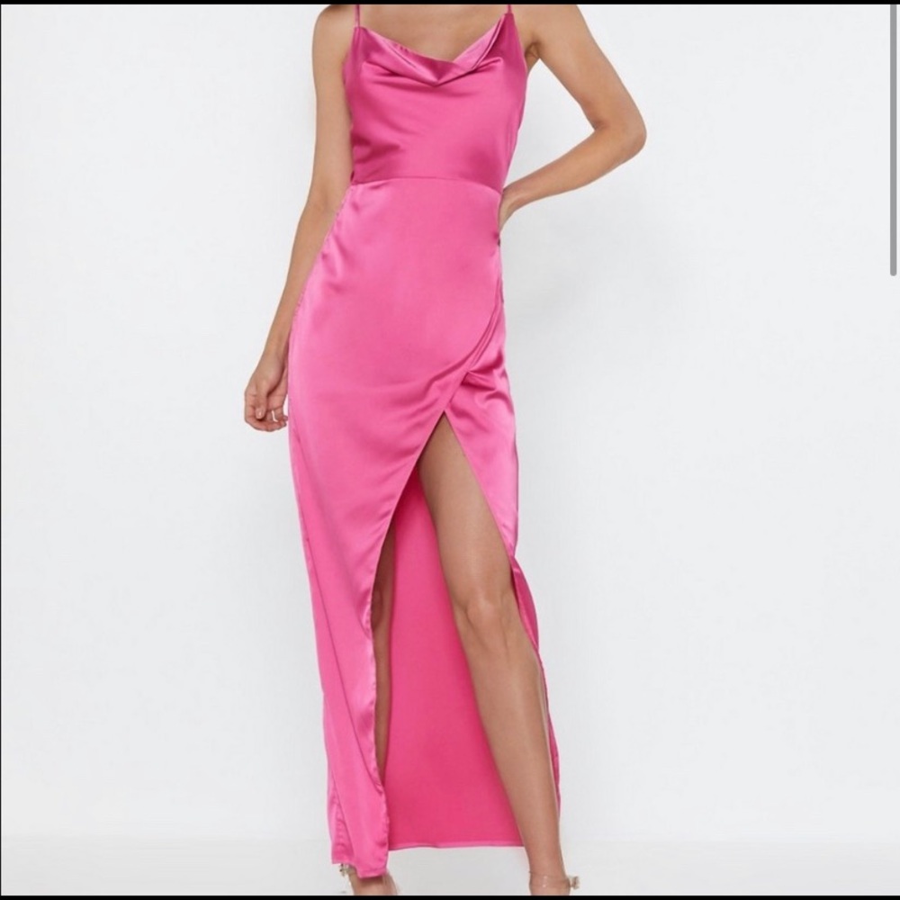 Nasty Gal Silk Pink Long Dress